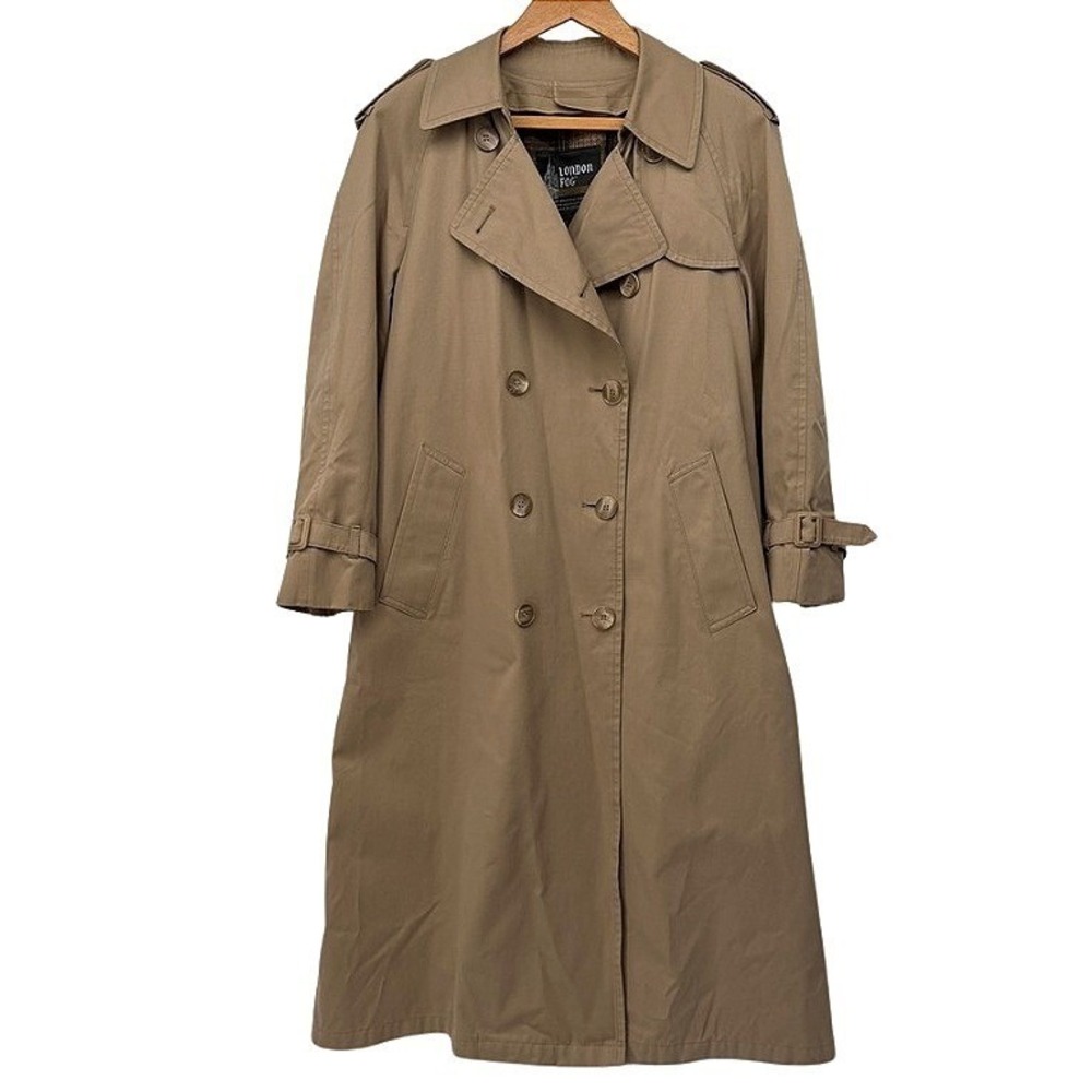 London Fog Trench Coat Double Breasted VTG Classic Khaki Tan Traditional Sz 10P‎